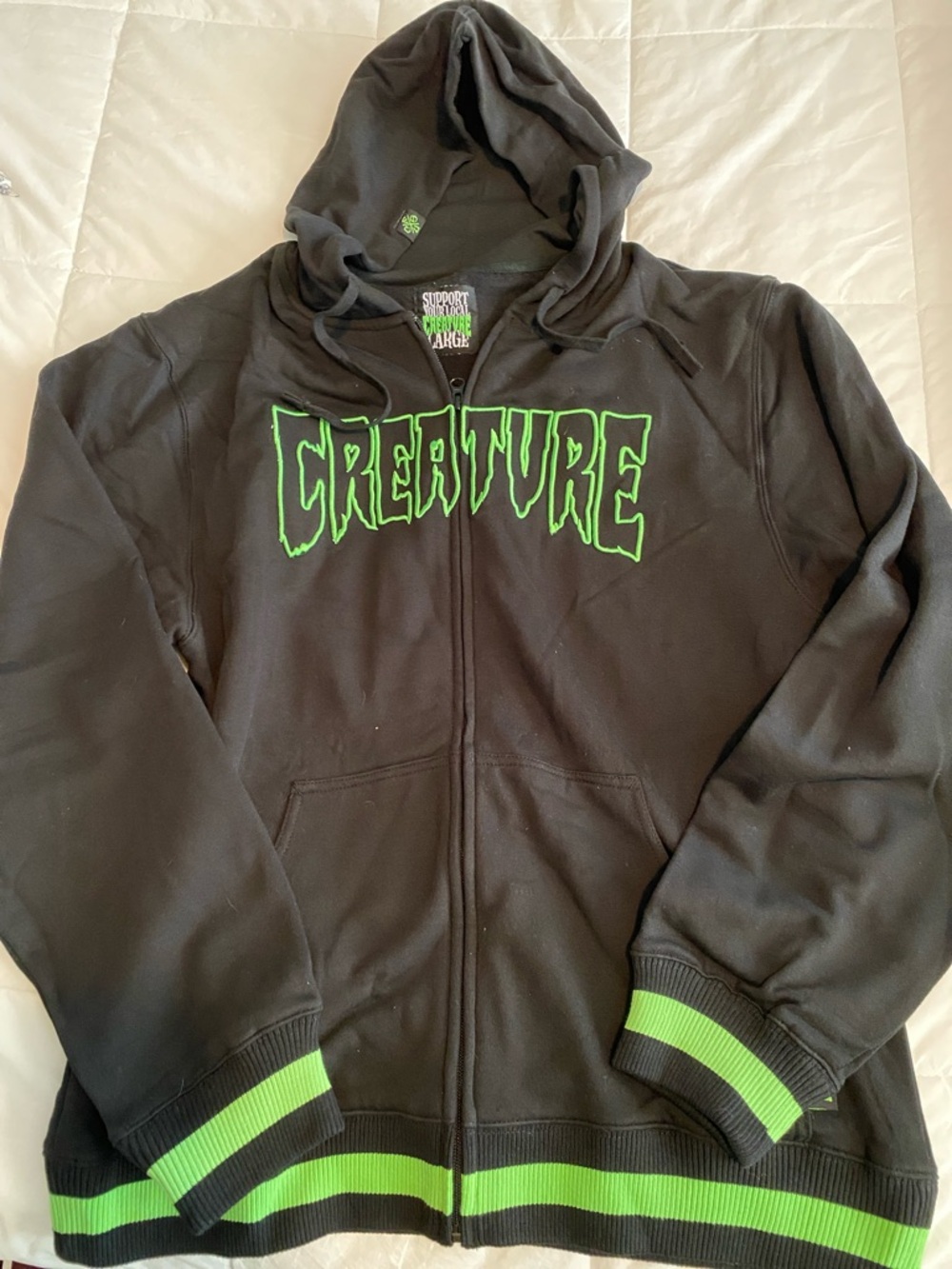 Men’s Black Zip-Up Hoodie with Green Logo